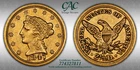1847-D $2.50 Gold Liberty CACG AU55 CAC Gold Quarter Eagle 774327811