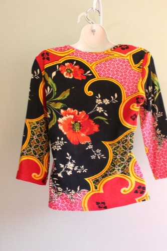 Boho Floral T Shirt Alexandria Pierce M Cotton Knit Sequin 3/4 Sleeve Cropped - Picture 7 of 7