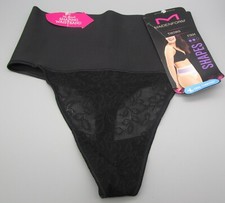 MAIDENFORM SMALL DM0049 Black Lace Tame Your Tummy Lace Thong Shaper