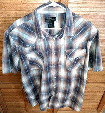 High Noon Mens XL Western Shirt Pearl Snap Short Sleeve Brown Plaid