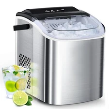 Stainless Steel Ice Maker , 26Lbs/24H, 9 Cubes Ready in 6-8 Mins, Self-Cleaning