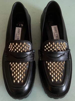 Jimmy Choo Deanna Gold Embellished Black Loafer Shoes Size  display picture 1