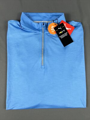 Puma Golf Pullover 1/4 Zip Medium Blue Polyester Spandex NWT MSRP $80