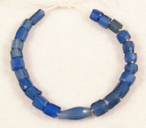 22 Old Bohemian Small RUSSIAN BLUE Faceted Glass Trade Beads 4 to 5 mm diameter