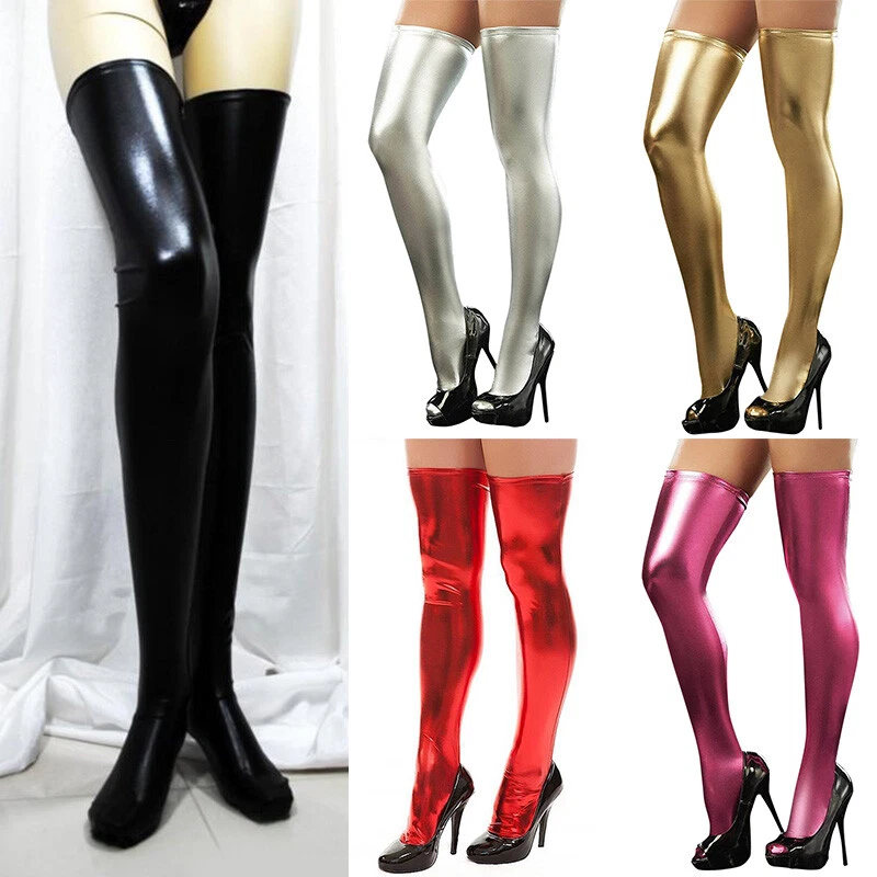 Leather thigh top high stockings