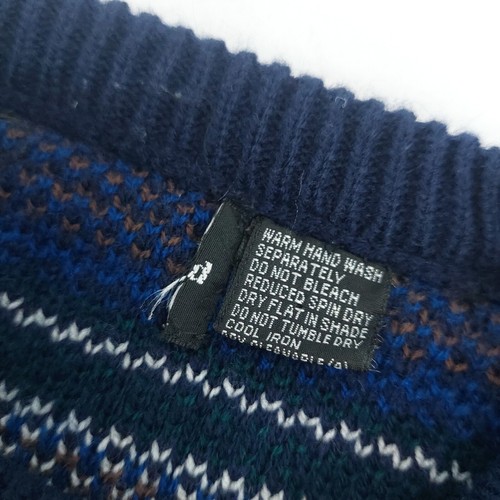 Knit Jumper Mens Size L / XL Blue Geometric Long Sleeve Oversized Y2K Acrylic - Picture 3 of 13