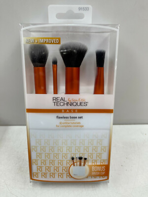 Real Techniques Flawless Base Brush Set With Ultra Plush Custom Cut Synthetic 