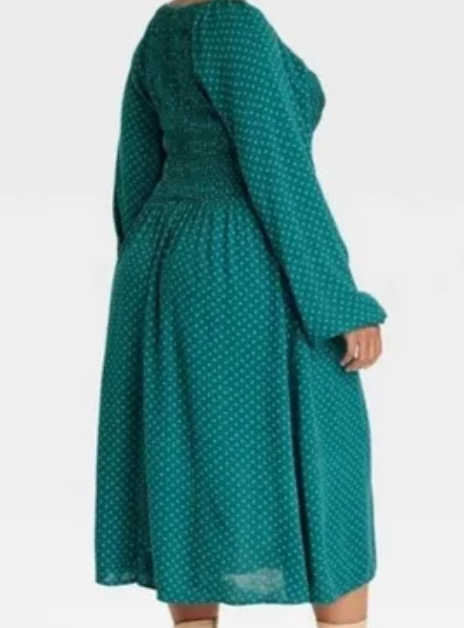 AVA & VIV Green Blue Tiny Ditsy Flower Floral Smocked Midi Dress 4X NEW |  eBay