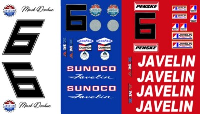 #6 Mark Donhue AMC Javelin Trans Am 1/64th HO Scale Waterslide Decals