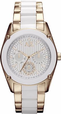 ARMANI EXCHANGE 2 TONE WHITE & GOLD,CRYSTAL GOLD DIAL  display picture 1