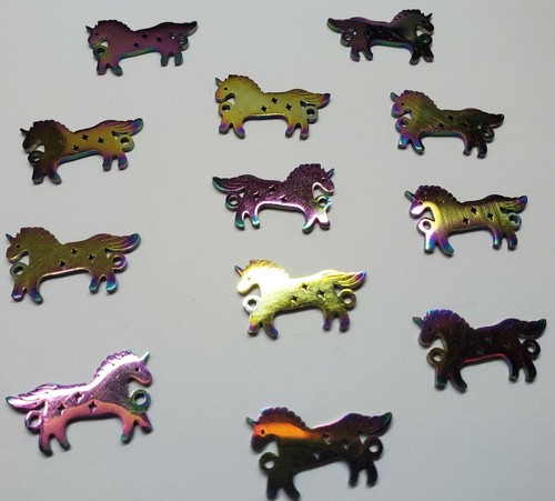 19x12mm Electro-coated Stainless Steel Rainbow Unicorn Links - Set of 6 - Picture 6 of 8
