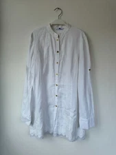 Marella Women's Shirt M White 100% Linen Long Sleeve Pre Owned