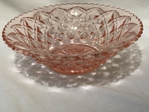 Vintage Pink Depression Glass Waffle Diamond Cut Candy Snack Serving Bowl
