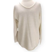 Sostanza Womens S Sweater Cream Long Sleeve Scoop Neck Oversized Rolled-Hem 