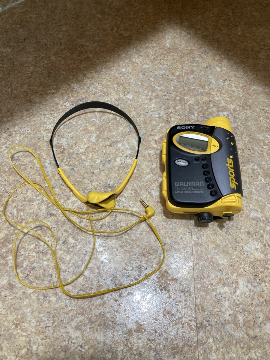 Sony Sports Grey and Yellow Walkman FM/ AM 20 Presets Mega