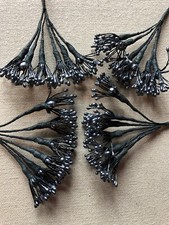 Vintage Millinery Flower Stamen Black Gray Pearl 4 bunch Lot Unused Stock HzH