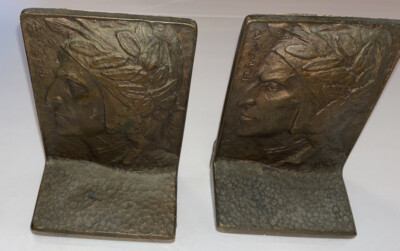 Dante Native American Indian Bookends Francis West Signed Brozne Arts & Crafts
