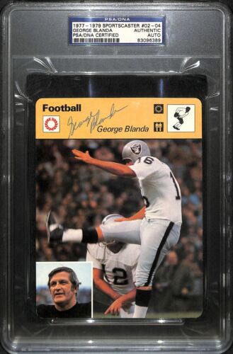 George Blanda Signed 1977 Sportscaster Raiders Football Card #204 PSA/DNA COA - Picture 1 of 12