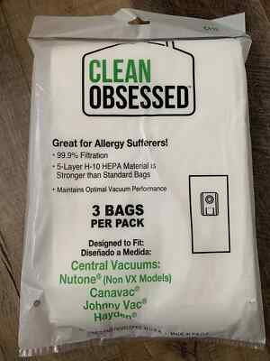 3 Clean Obsessed H-10 HEPA Bags NuTone 391 Canavac Hayden Johnny Vac Type C C115