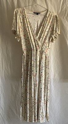 French Connection Wrap Midi Dress Ivory Floral Tie Short Flutter Sleeve S