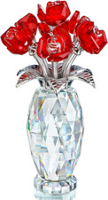 Red Crystal Rose Flower Figurine with Baseglass Flower Bouquet Gifts for Wom