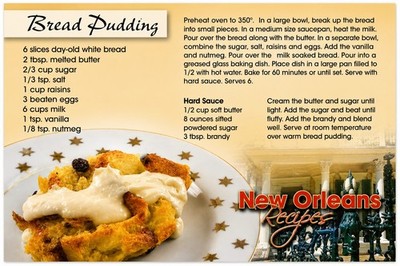 New Orleans Bread Pudding Recipe Postcard Louisiana Dessert New Unused REC-34 FS