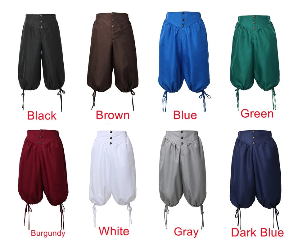 Mens Medieval Pants Renaissance Men Breeches Tudor Knee Pants Halloween Trousers - Image 4 of 4