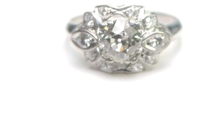 Antique Art Deco European Diamond Engagement Plat Ring Size 4.75 UK-J EGL USA