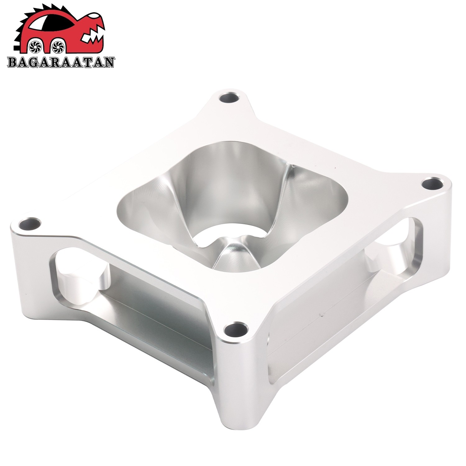 2" Aluminum 4150 CNC Machined Carburetor Spacer Square Bore 4 Port - Silver USA