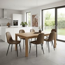 Set of 4 Faux Leather Dining Chairs With Metal Legs Brown