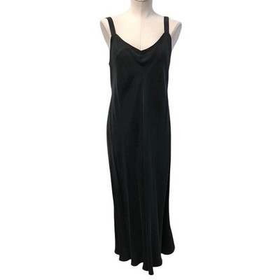 J.Crew Slip Dress Womens 10 Black Re-Imagined Cupro Viscose V-Neck Going Out