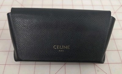 Celine Paris Black Leather Eyeglass Case   Gold Logo   Luxury Sunglass Holder