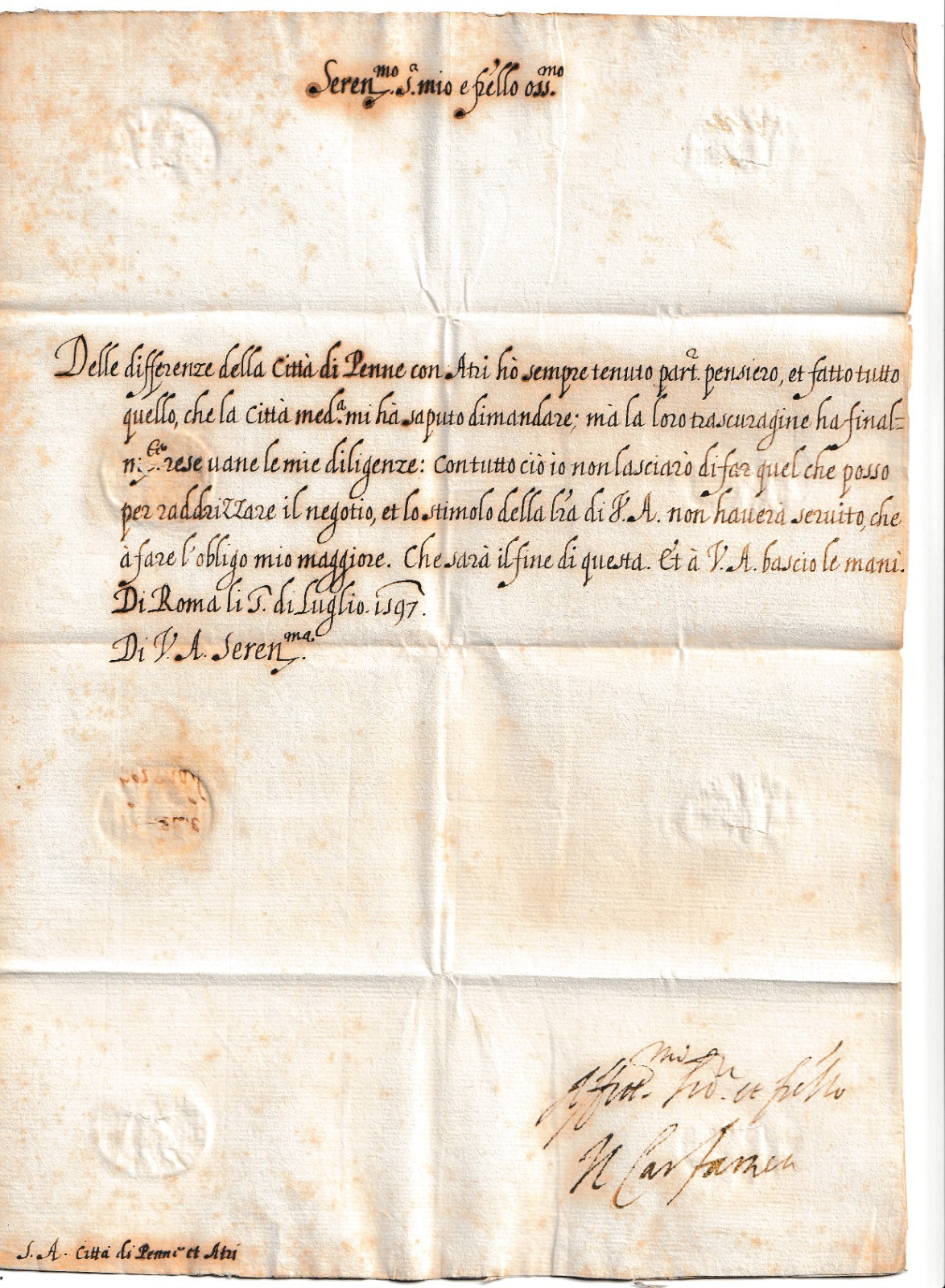 BBB436-AUTOGRAFO CARD. ODOARDO FARNESE SU LETTERA DA ROMA