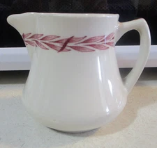 Vintage White Ironstone Creamer Pitcher Burgundy Leaf Restaurant Ware 3.25”