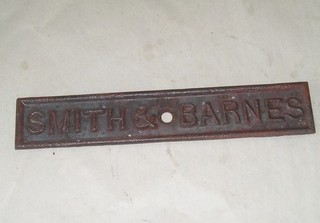 Antique Smith & Barnes Cast Iron Machine Nameplate Advertising Steampunk
