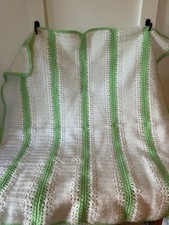 Hand Crocheted Green and White Baby Blanket 40 Long By 36 Wide Never Used