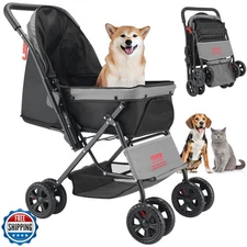 VEVOR Pet Stroller, 44 lbs Weight Capacity, Foldable Dog Cart, 4 Wheels Cats 