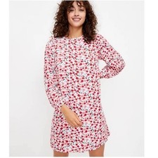 Ann Taylor LOFT Cherry Print Balloon Sleeve Shift Mini Dress Novelty White Small