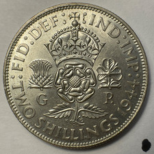 1944 Great Britain Two Shillings Florin .500 Silver UNC Uncirculated George VI