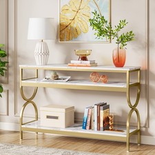 3-Tier Console Table, 55 inch Sofa Table with Open Storage Shelves, Narrow Lo...