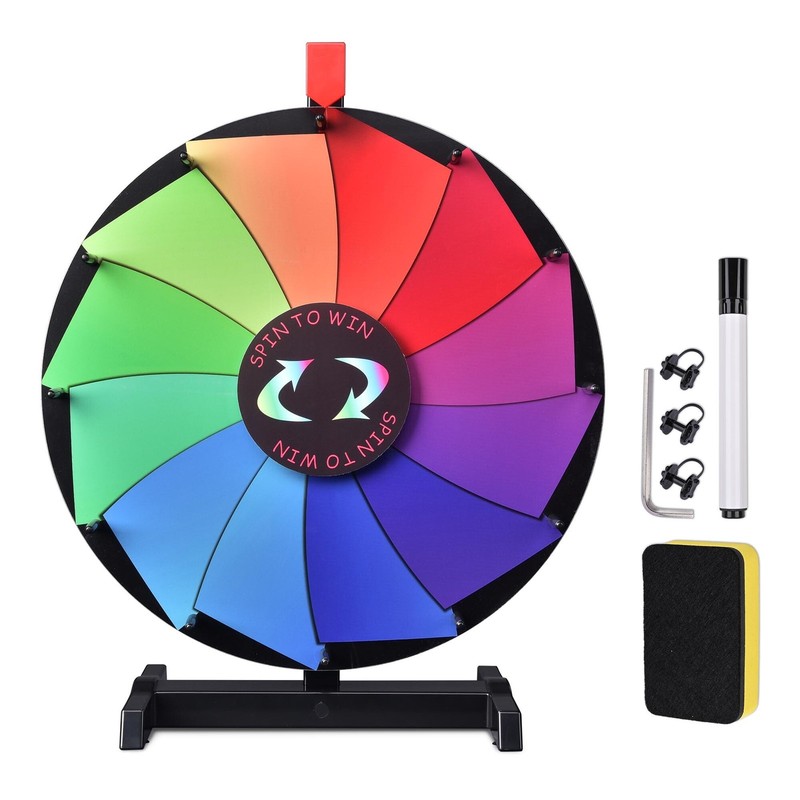 WinSpin 18" Tabletop Color Prize Wheel 12 Slots Editable Fortune Spinning Wheel