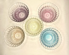 Vintage KIG Indonesia Glass Trellis Fleur De Lis Bowls 4.5" Candy Nut Set