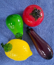 Murano Style Art Glass Set of 4 Fruits Vegetables