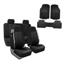 FH-FB302114 All Purpose Flat Cloth Car Seat Full Set with Floor Mat Black