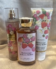 BATH  BODY WORKS BUTTERCUPS  BERRY BELLINI BODY SPRAY WASH CREAM SET FULL SIZE