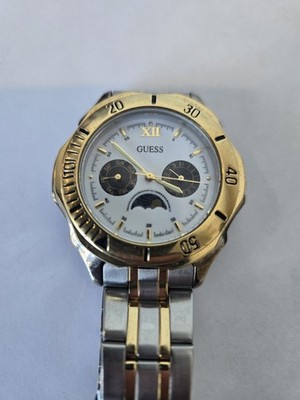 GUESS WATERPRO Moon Phase Watch Men Two-Tone 50m NEW BATTERY
