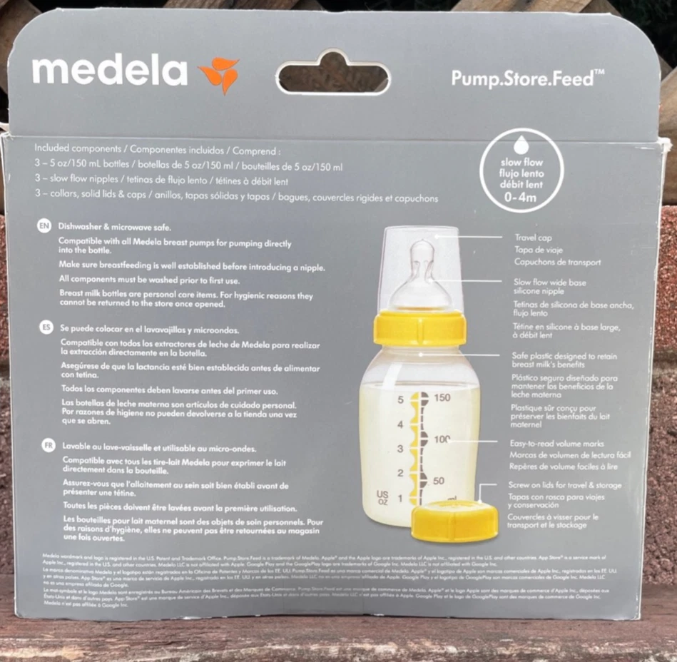 MEDELA грудное молоко бутылки 3 шт набор 5 унций 0-4 месяцев соски воротники и крышки 87131 - Изображение 2 из 3