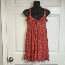 Y2K American Eagle Lace Up Red Floral Print Ruffle Sleeveless Mini Dress Size S 
