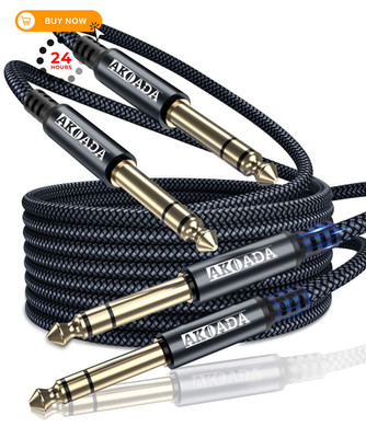 AkoaDa 1/4 Inch TRS Instrument Cable 10ft 2Pack 6.35mm Guitar 10 Feet, Black