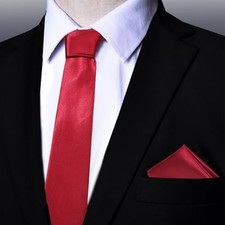Men Solid Color Formal Necktie and Pocket Square Set 3.15 Inch Classic Red